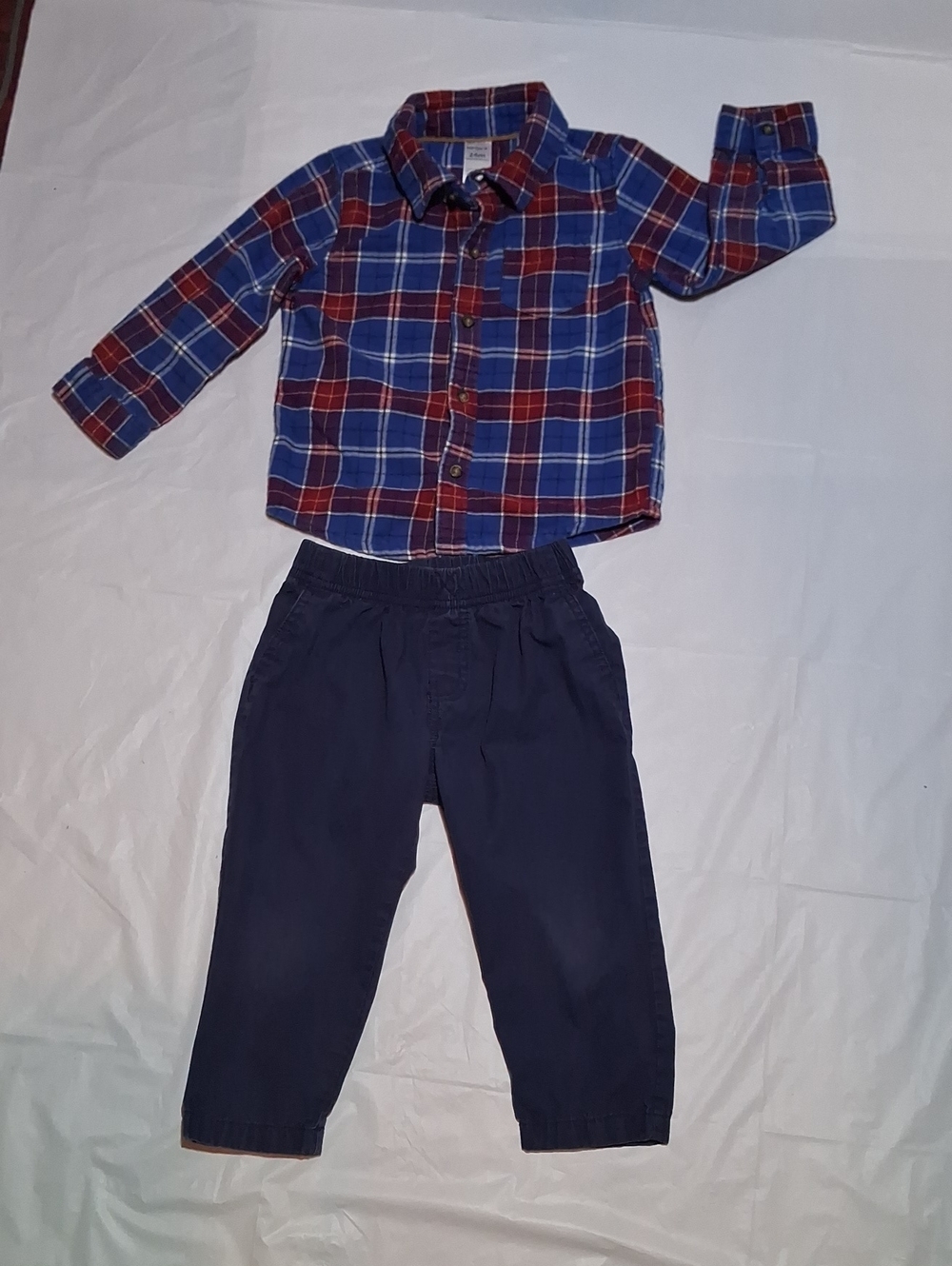 Carter's Toddler Boy Plaid Flannel Button-Up Shirt & Navy Pants Set 24 Months